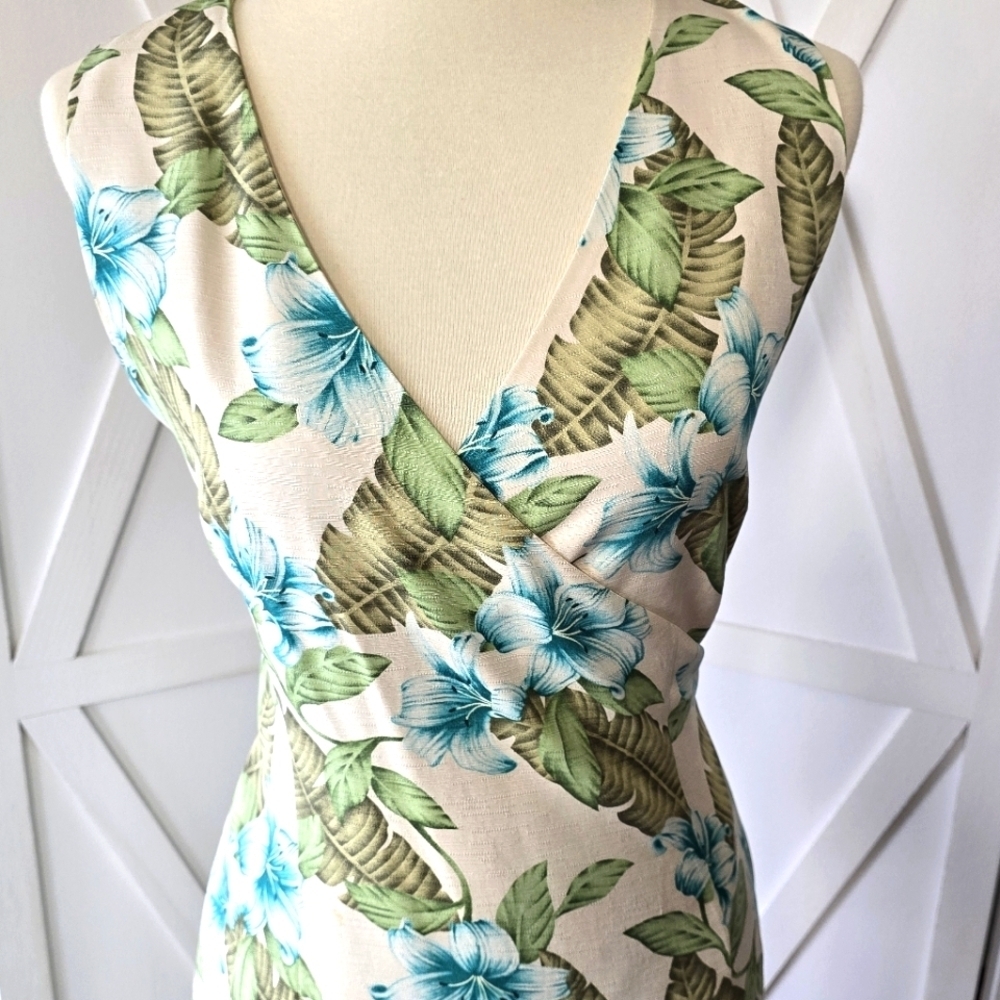Tommy Bahama Vintage Silk Hawaiian Sleeveless Dress - Blue and Green - Picture 3 of 10